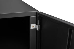 English Elm Black Powder Coated Steel Rolling Cabinet with Locking Wheels and Adjustable Interior Shelf W1247131617