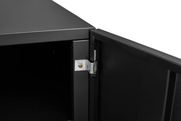 English Elm Black Powder Coated Steel Rolling Cabinet with Locking Wheels and Adjustable Interior Shelf W1247131617