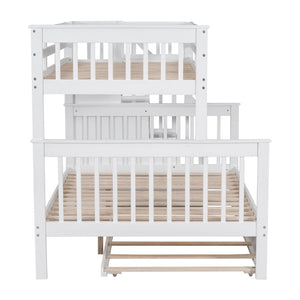 English Elm Stairway Twin Over Full Bunk Bed with Trundle Stair Storage and Guard Rail White LT000119AAK-1