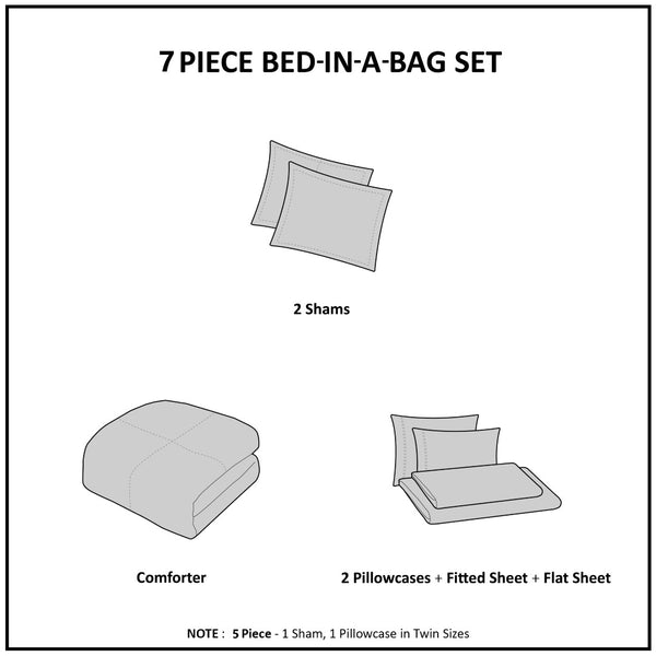 English Elm Stripe Comforter Set With Matching Sheets In Navy, Blue & Grey – Twin, Modern & Easy-Care Bedding B03599092-GIGA