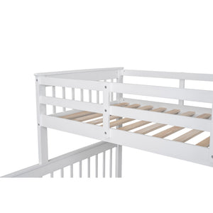 English Elm Stairway Twin Over Full Bunk Bed with Trundle Stair Storage and Guard Rail White LT000119AAK-1