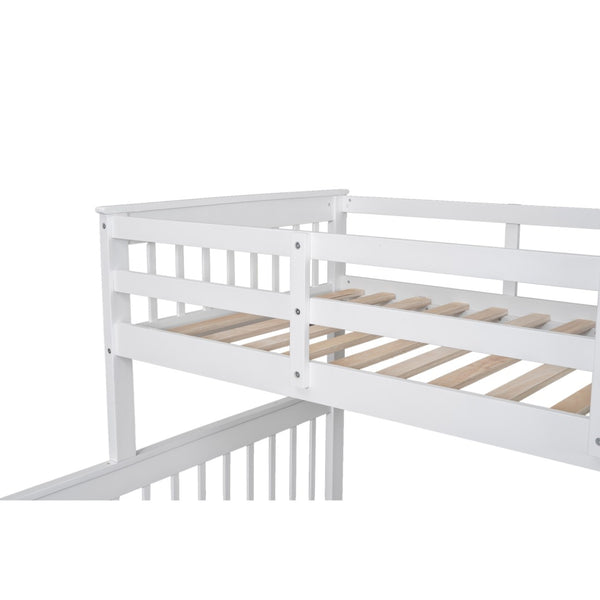 English Elm Stairway Twin Over Full Bunk Bed with Trundle Stair Storage and Guard Rail White LT000119AAK-1