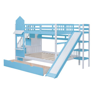 English Elm Full-over-full Castle Bunk Bed with Slide Drawers Shelves Pinewood Kids Frame LT000558AAC-3