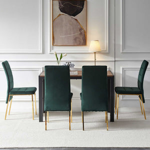 English Elm 5-piece Mid-century Dining Set with Velvet Tufted Chairs and Dark Mdf Table Green W1164S00011