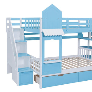 English Elm Full-over-full Castle Bunk Bed with Slide Drawers Shelves Pinewood Kids Frame LT000558AAC-3