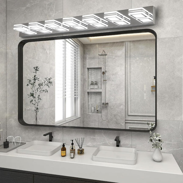 English Elm (same as W1340142519) Chrome 7-light Led Vanity Bar Acrylic Shades Bathroom Mirror Wall Fixture W1340P206808