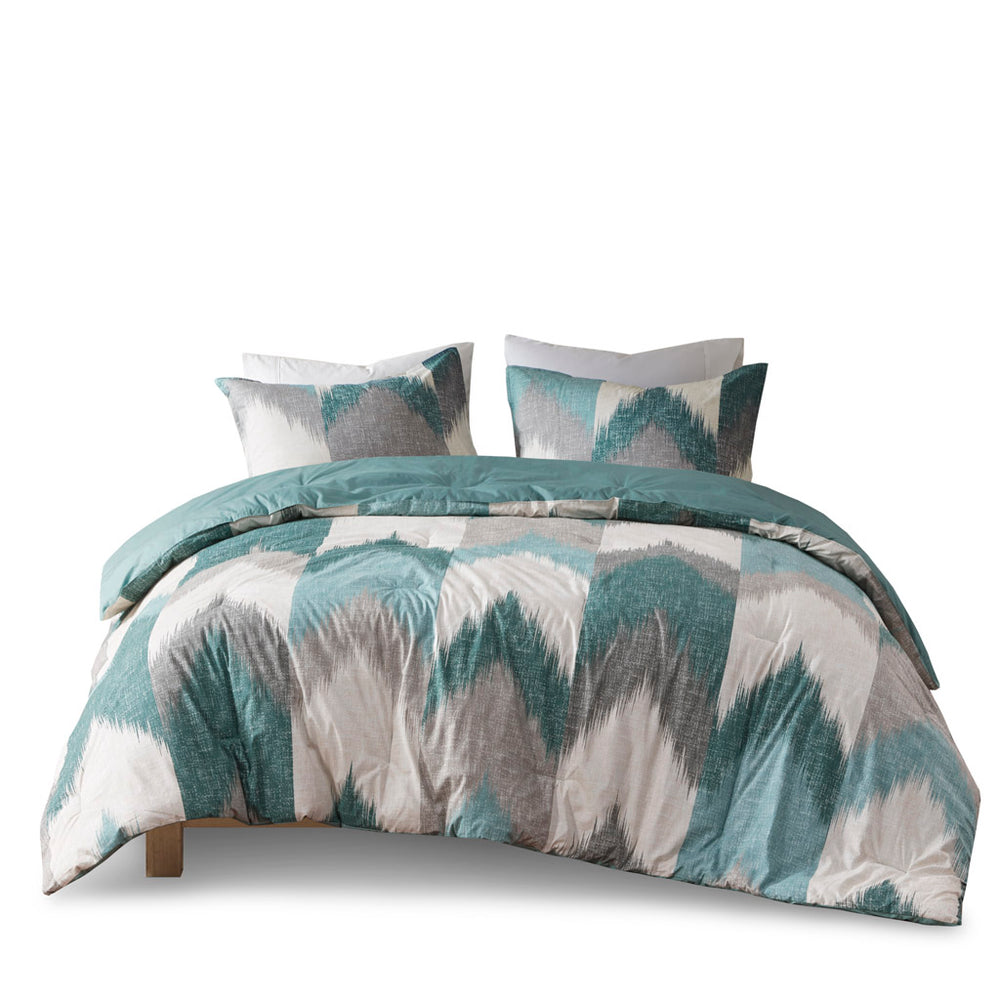 English Elm Full/Queen INK+IVY Alpine 3-Piece Comforter Mini Set – Ikat Chevron Cotton, OEKO-TEX, Antimicrobial Freshness Protection B03596441