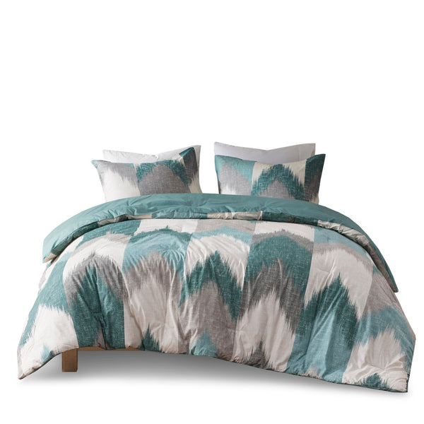English Elm King/Cal Modern INK+IVY Alpine Comforter Mini Set - Ikat Chevron Cotton, OEKO-TEX, Antimicrobial Freshness Aqua 22.83 L x 21.65 W x 11.81 H B03596442