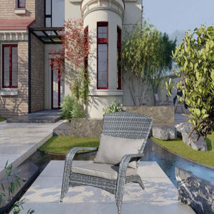 English Elm Patio Wicker Outdoor Chair with Removable Cushions, Water & UV Resistant PE Rattan Seat for Patio Grey W209140503