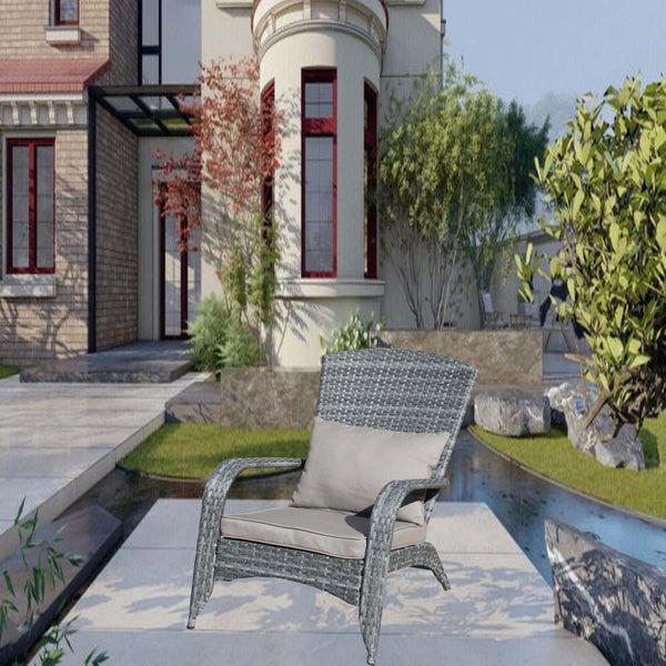 English Elm Patio Wicker Outdoor Chair with Removable Cushions, Water & UV Resistant PE Rattan Seat for Patio Grey W209140503