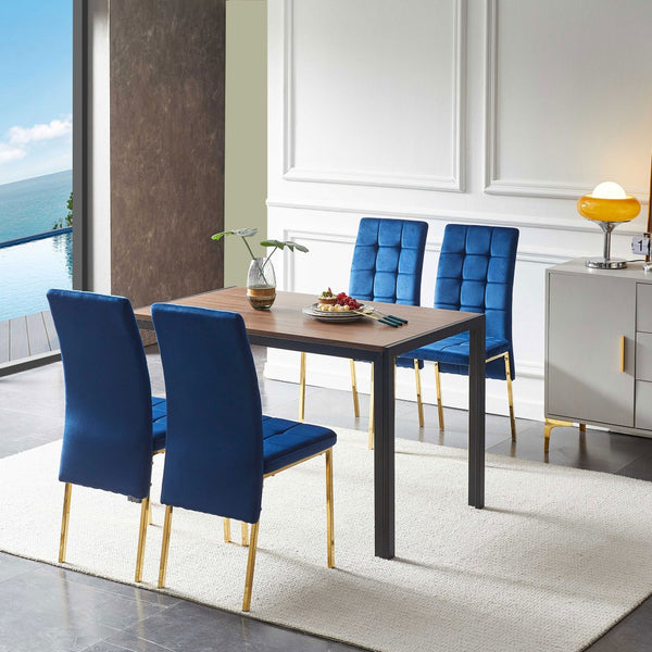 English Elm 5-piece Mid-century Dining Set with Velvet Tufted Chairs and Dark Mdf Table W1164S00010