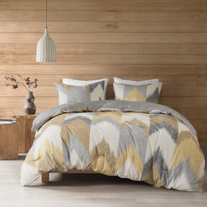 English Elm Full/Queen INK+IVY Alpine Comforter Mini Set - 3pc Cotton Ikat Chevron Bedding, OEKO-TEX, Antimicrobial Protection B03596443