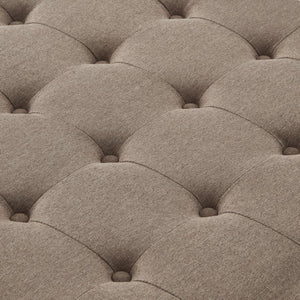 English Elm Large Tufted Faux Leather Storage Ottoman with Brass Nail Trim and Spindle Legs Linen W2186142956