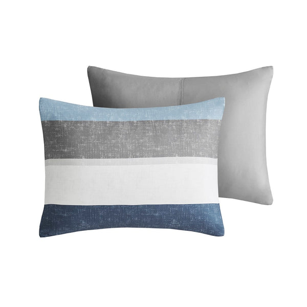 English Elm Stripe Comforter Set With Sheets - Modern Blue/Grey Cal King Bedding For A Stylish Bedroom Makeover B03599096-GIGA