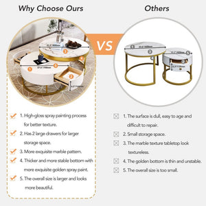 English Elm Modern White Lacquer Round Nesting Tables Gold Pedestal Base Glam Living Room Set N735P386429K