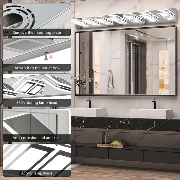 English Elm (same as W1340142519) Chrome 7-light Led Vanity Bar Acrylic Shades Bathroom Mirror Wall Fixture W1340P206808