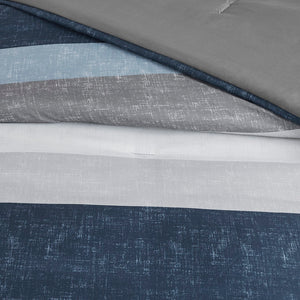 English Elm Stripe Comforter Set With Sheets - Modern Blue/Grey Cal King Bedding For A Stylish Bedroom Makeover B03599096-GIGA
