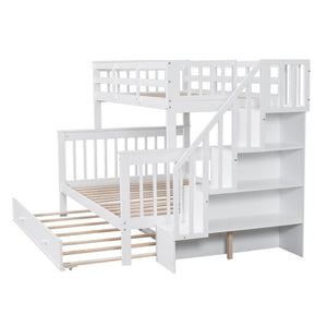 English Elm Stairway Twin Over Full Bunk Bed with Trundle Stair Storage and Guard Rail White LT000119AAK-1