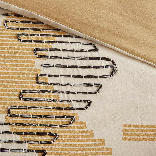 English Elm Full/Queen INK+IVY Arizona 3-Pc Cotton Comforter Set Yellow Grey Geometric with Tassels & Embroidery B035128783