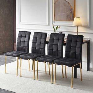 English Elm 5-piece Mid-century Dining Set with Velvet Tufted Chairs and Dark Mdf Table Black W1164S00012