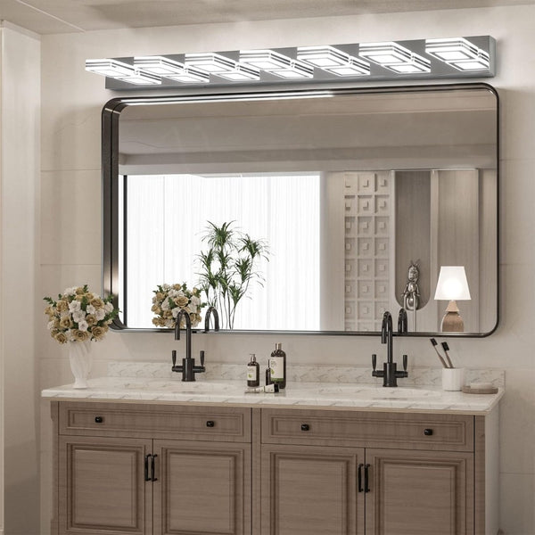 English Elm (same as W1340142519) Chrome 7-light Led Vanity Bar Acrylic Shades Bathroom Mirror Wall Fixture W1340P206808