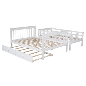 English Elm Stairway Twin Over Full Bunk Bed with Trundle Stair Storage and Guard Rail White LT000119AAK-1