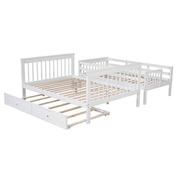 English Elm Stairway Twin Over Full Bunk Bed with Trundle Stair Storage and Guard Rail White LT000119AAK-1