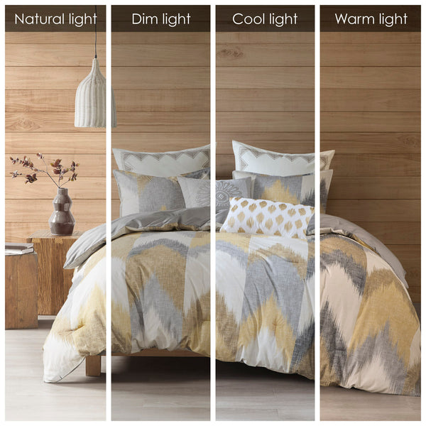 English Elm King/Cal Modern INK+IVY Alpine Comforter Mini Set - Ikat Chevron Cotton, OEKO-TEX, Antimicrobial Freshness Yellow 22.83 L x 21.65 W x 11.81 H B03596444