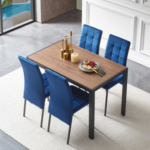 English Elm 5-piece Mid-century Dining Set with Velvet Tufted Chairs and Dark Mdf Table W1164S00008