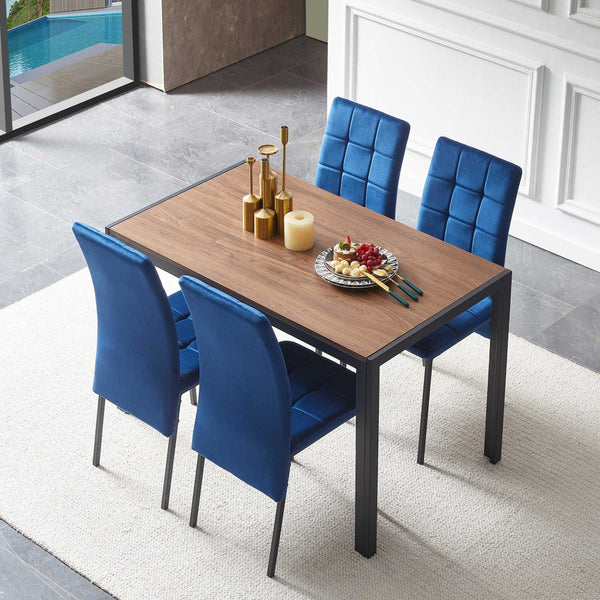 English Elm 5-piece Mid-century Dining Set with Velvet Tufted Chairs and Dark Mdf Table W1164S00008