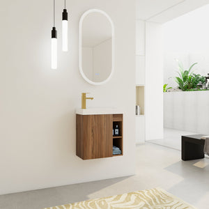 English Elm 20'' Floating Wall-Mounted Vanity with Resin Sink, Soft-Close Door & Open Shelves for Compact Baths Walnut W999P143199