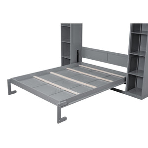 English Elm Queen Murphy Wall Bed with Side Shelving and Led Strip Light for Studio Spaces LP000695AAE-1