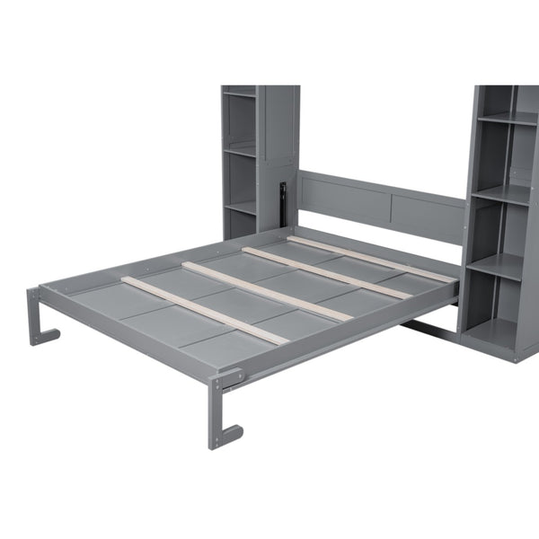 English Elm Queen Murphy Wall Bed with Side Shelving and Led Strip Light for Studio Spaces LP000695AAE-1