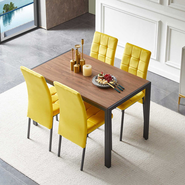 English Elm 5-piece Mid-century Dining Set with Velvet Tufted Chairs and Dark Mdf Table W1164S00007