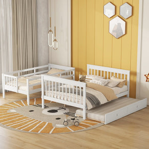 English Elm Stairway Twin Over Full Bunk Bed with Trundle Stair Storage and Guard Rail White LT000119AAK-1