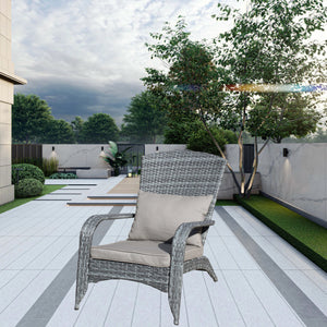 English Elm Patio Wicker Outdoor Chair with Removable Cushions, Water & UV Resistant PE Rattan Seat for Patio Grey W209140503
