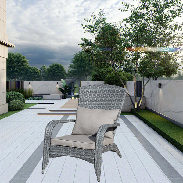 English Elm Patio Wicker Outdoor Chair with Removable Cushions, Water & UV Resistant PE Rattan Seat for Patio Grey W209140503