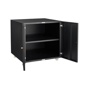 English Elm Black Powder Coated Steel Rolling Cabinet with Locking Wheels and Adjustable Interior Shelf W1247131617