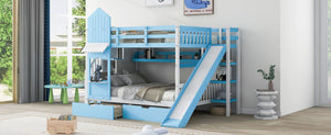English Elm Full-over-full Castle Bunk Bed with Slide Drawers Shelves Pinewood Kids Frame LT000558AAC-3
