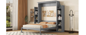 English Elm Queen Murphy Wall Bed with Side Shelving and Led Strip Light for Studio Spaces LP000695AAE-1