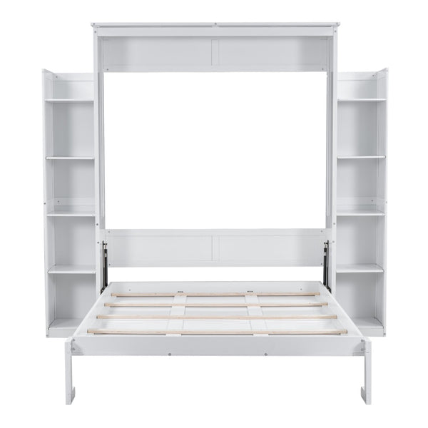 English Elm Queen Murphy Wall Bed with Led Lighting and Dual Storage Cabinets for Guest Rooms LP000695AAK-1