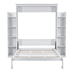English Elm Queen Murphy Wall Bed with Side Shelving and Led Strip Light for Studio Spaces LP000695AAK