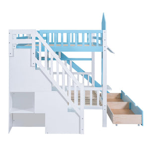 English Elm Full-over-full Castle Bunk Bed with Slide Drawers Shelves Pinewood Kids Frame LT000558AAC-2