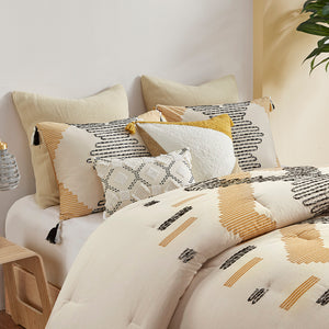 English Elm Full/Queen INK+IVY Arizona 3-Pc Cotton Comforter Set Yellow Grey Geometric with Tassels & Embroidery B035128783