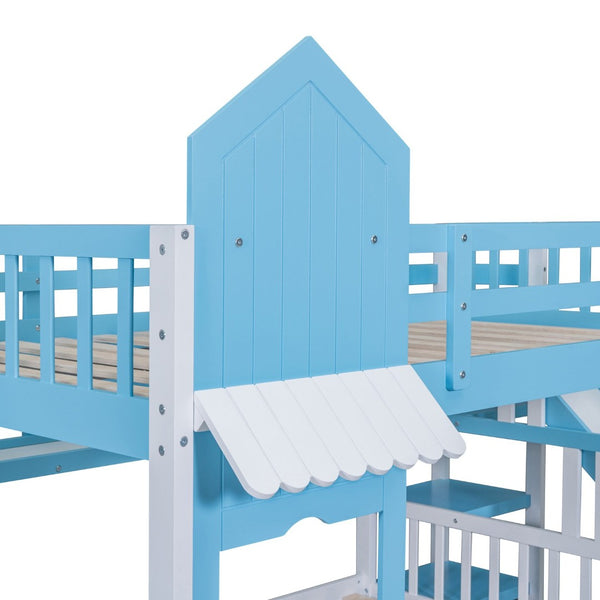 English Elm Full-over-full Castle Bunk Bed with Slide Drawers Shelves Pinewood Kids Frame LT000558AAC-1