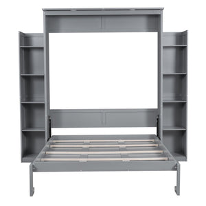 English Elm Queen Murphy Wall Bed with Side Shelving and Led Strip Light for Studio Spaces LP000695AAE-1