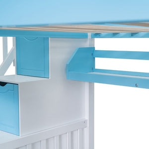 English Elm Full-over-full Castle Bunk Bed with Slide Drawers Shelves Pinewood Kids Frame LT000558AAC-1