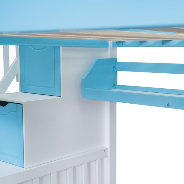 English Elm Full-over-full Castle Bunk Bed with Slide Drawers Shelves Pinewood Kids Frame LT000558AAC-2