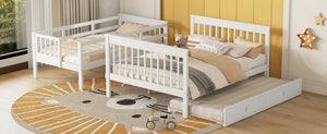 English Elm Stairway Twin Over Full Bunk Bed with Trundle Stair Storage and Guard Rail White LT000119AAK-1