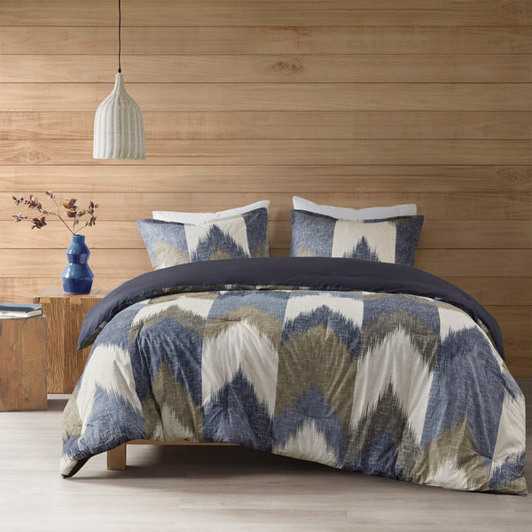 English Elm Full/Queen INK+IVY Alpine Comforter Mini Set - 200TC Cotton Ikat Chevron, OEKO‑TEX, Antimicrobial Freshness Protection B03596436